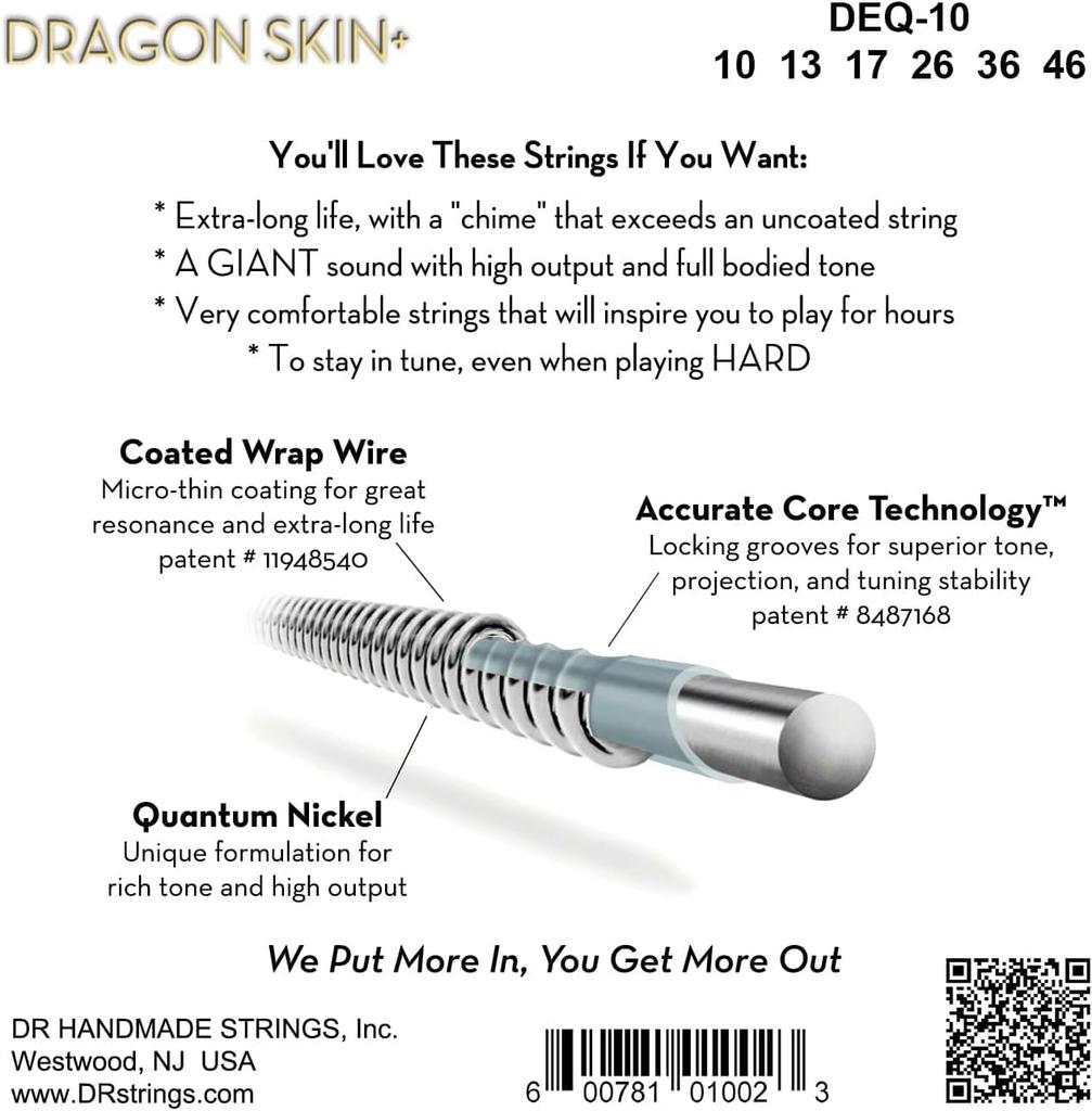 DR Strings Electric Guitar Strings Quantum Nickel Wound Strings DRAGON SKIN+ DEQ-10 []