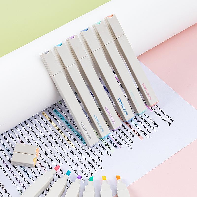 6pcs Light Color Highlighter Pen Set Soft Brush Art Marker Liner for Drawing Painting Office School