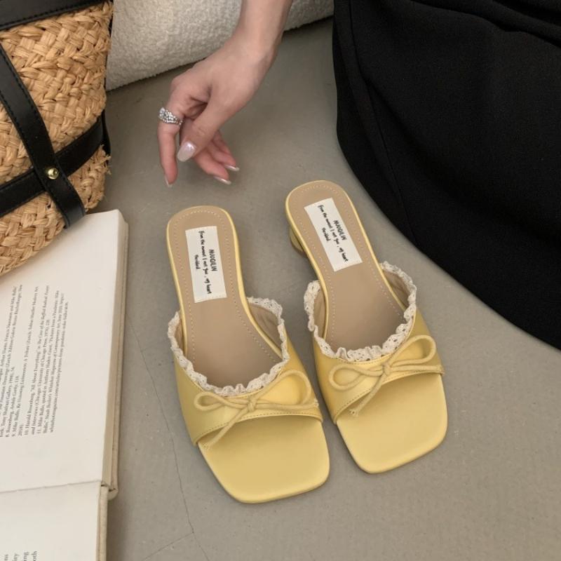 

Модные летние женские шлепанцы на низком каблуке, лаконичные, с открытым носком, для вечеринок, платья, слайды, женские, уличный стиль, сандалии 35 жёлтый