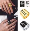 Custom Stainless Steel Rectangle Rings for Man Deep Engrave Black Logo Graphics Design / Black Backgound Rings Jewelry Gift