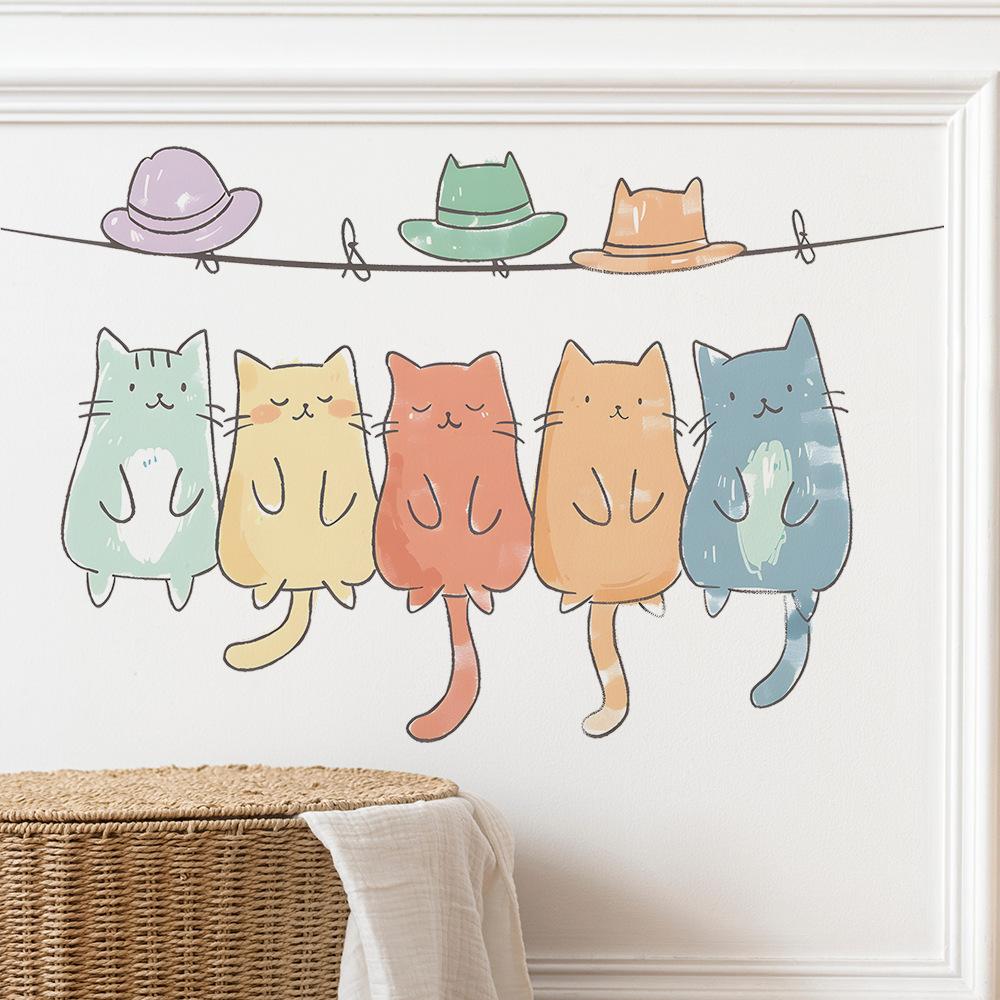 Cartoon Cat Family Combination Children's Bedroom Living Room Background Beautifying Wall Stickers Self-adhesive