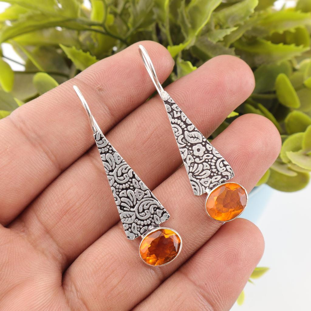 Citrin Ohrringe, 925 Massiv Sterlingsilber Edelsteinschmuck, Handgefertigte Ohrringe, Für Thanksgiving-Geschenk