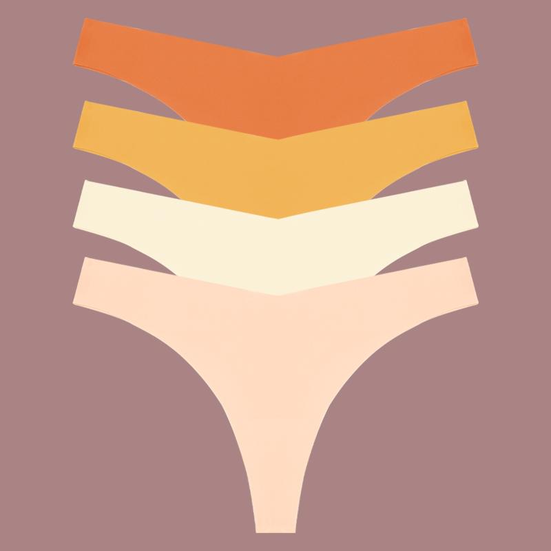 

4 шт. нижнее белье из ледяного шелка, женские бесшовные стринги, сексуальные, с низкой талией, с V-образным вырезом, женские дышащие однотонные трусики, спортивные трусы XL&4pcs