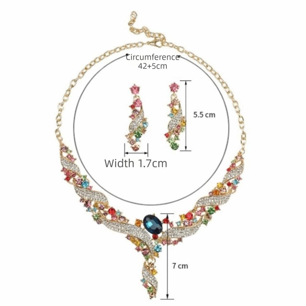 Colorful Rhinestone Jewelry Set Exaggerated Style Collar Necklace Earring Set  Luxury