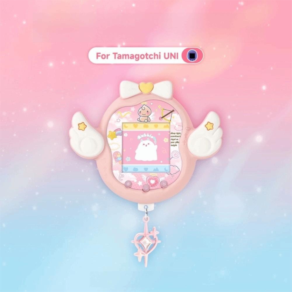 

Silicone Protective Cover with Panel Paper Dust Plug Pendant Protective Case Angel Decorative Cover for Tamagotchi Uni рожевий