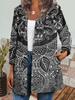 Women's Crew Neck Long Sleeve Cardigan Oversized Vintage Ethnic Print Plus Size Open Front Jacket Casual Outerwear