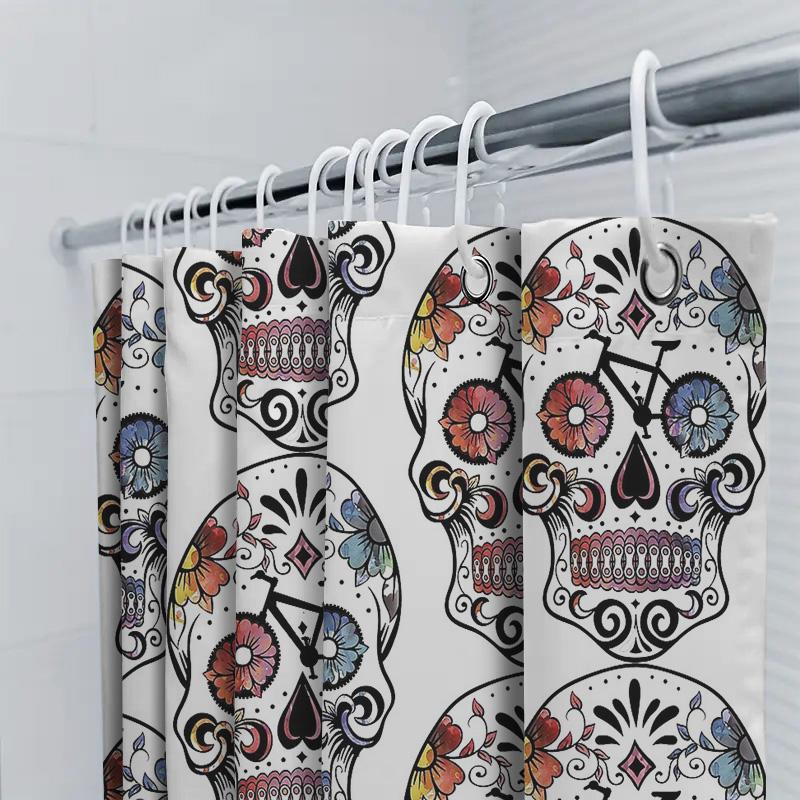 Floral Skull Shower Curtain Gothic Decor Bathroom Set Vintage Spooky Halloween Tapestry Wall Hanging Home Decor Artistic Pattern