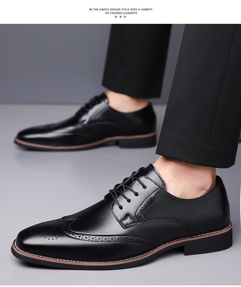 Gentleman Fashion Pointed Lace Up  Patent Leather Dress Casual Brogues Derby Shoes For Men Wedding Homecoming Footwear
