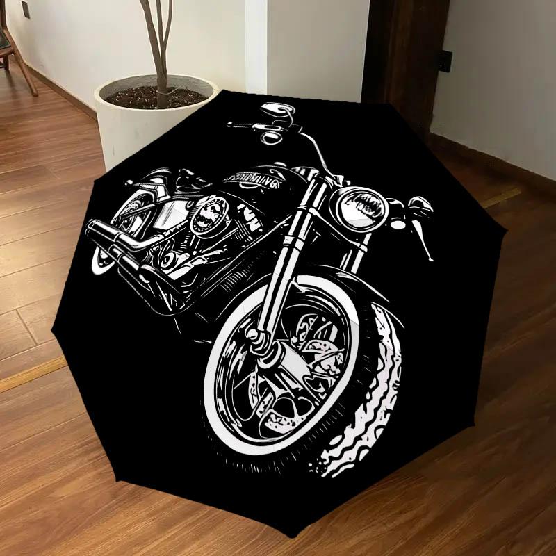 1PC Motorcycle Illustration Umbrella-9-Rib Reinforced, Automatic Open, Lightweight & Durable, Cute Fashion Accessory for Outdoor-P0783
