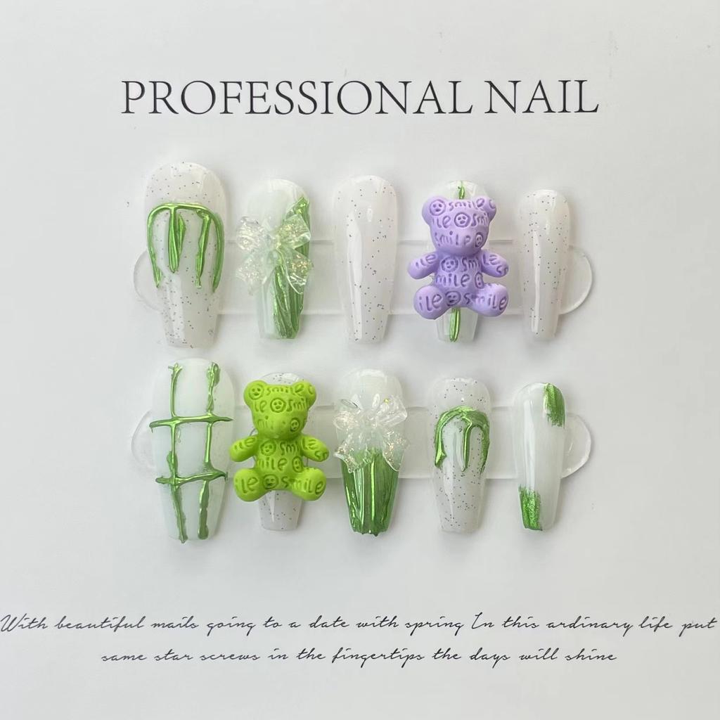 10pcs/set Purely Handmade Wearable Nails Removable Nail Art French Simple False Nails Finished Long and Short Nails