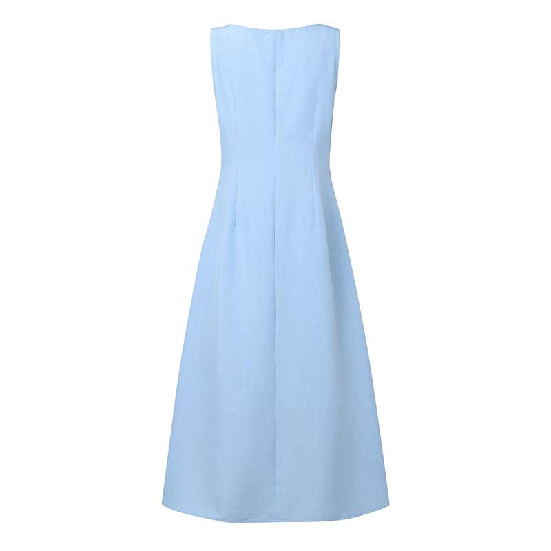 VONDA Women Elegant Sleeveless Casual Slim Waist Long Pleated Tank Dress