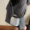 Rhombus Embroidery Thread Small Bag Women's 2025 New Summer Versatile Messenger Bag Fashionable Woven Portable Bucket Bag