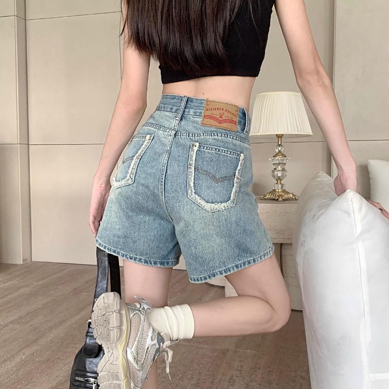 High-Waisted Light Denim Spicy Girl Shorts – Women's Trendy Plus Size A-Line Summer Hot Pants