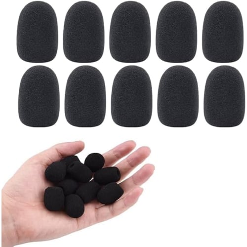 Set of 10 Black Microphone Sponges, 30mm X 22mm, 8mm Inner Diameter, Replacement for Headsets, Intercom Microphones, and Loudspeakers, for Noise Reduc