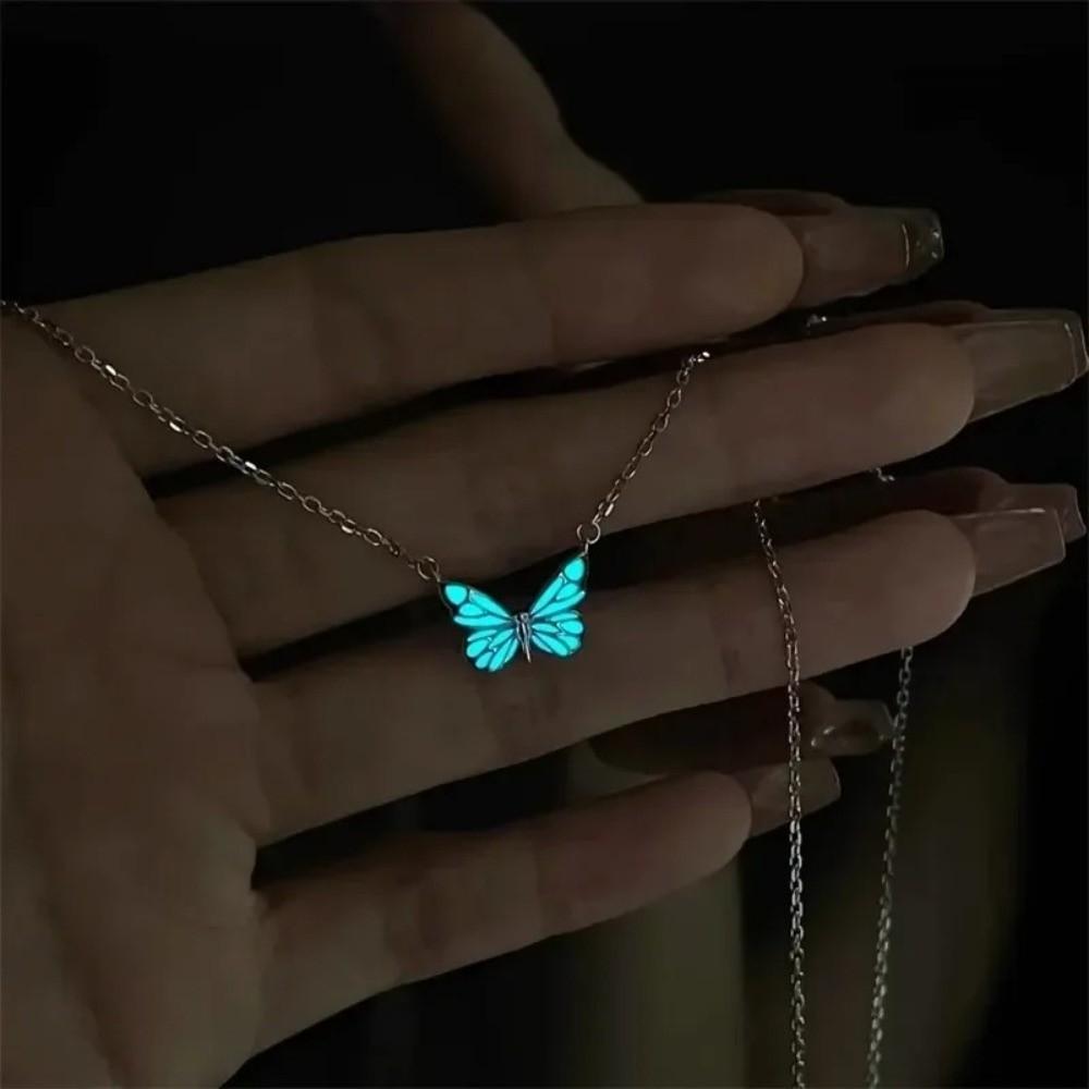 Sweet Butterfly Necklace Luminous Women Jewelry Cute Butterfly Bracelet Collar Chain