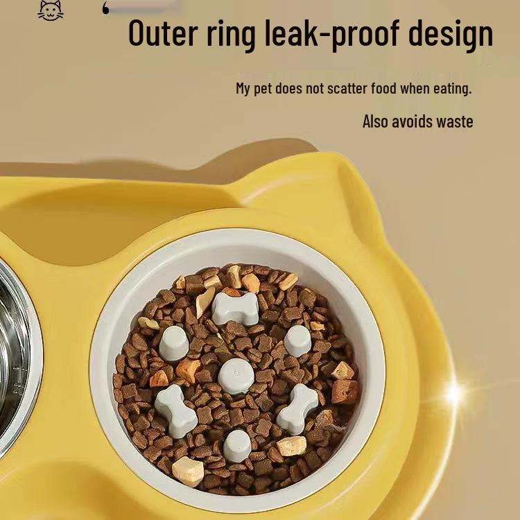 Anti-Leak Anti-Tip Double Pet Bowl: Slow Feeder Cat/Dog Dish & Water Dispenser