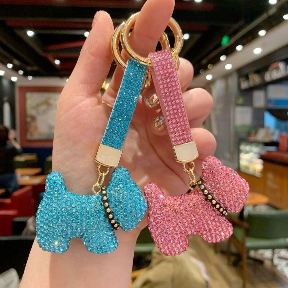 Korean Crystal Dog Pendant Blingbling Rhinestone Car Keyring Backpack Decor