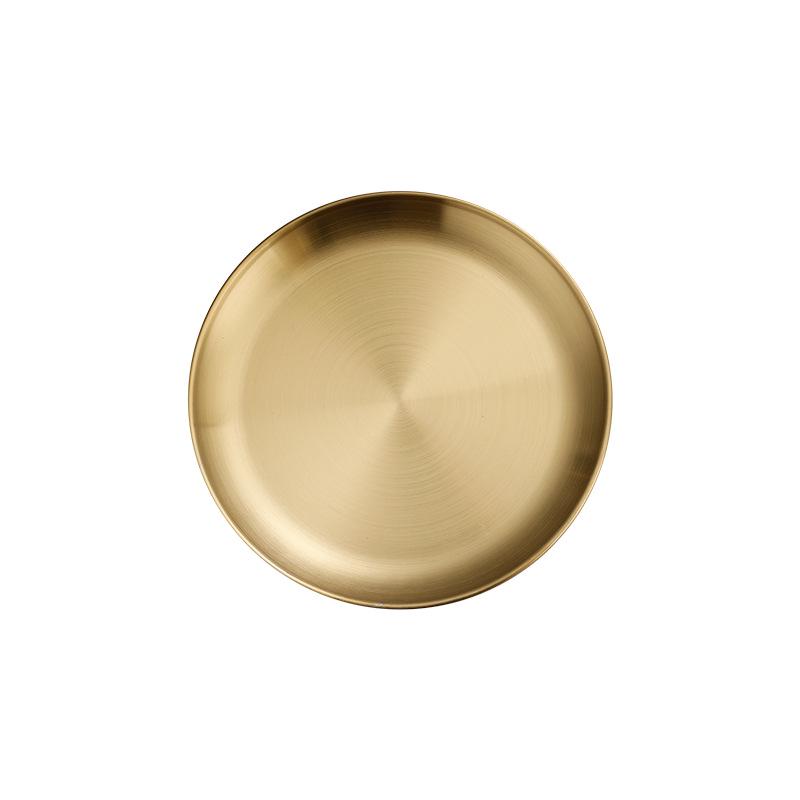 Korean Style Stainless Steel Gold Round Plate – Barbecue, Fruit, Cake, Dinner, Bone, & Shallow Dish.