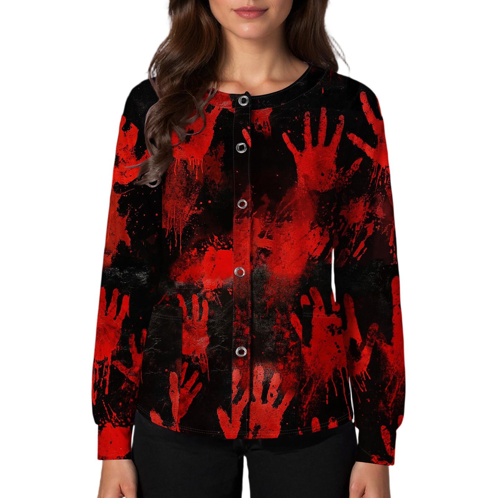 

Женские повседневные модные однобортные топы для медсестер с графическим принтом на Хэллоуин XXL красный