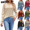 Autumn and Winter Frosted Pit Stripe Button Long-sleeved T-shirt Casual Knitted Women's Top Sweaters