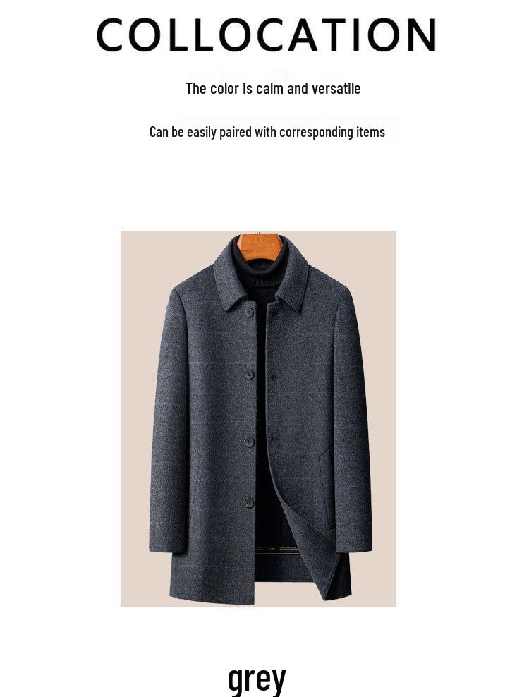 Men's Business Casual Wool Coat with Detachable Down Liner for Autumn and Winter
