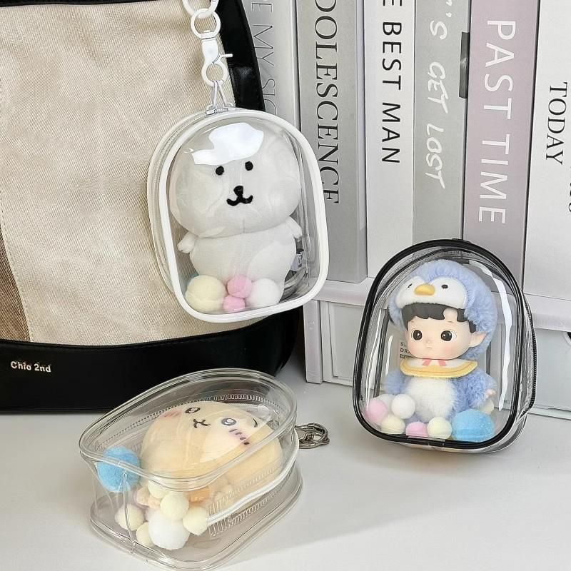 10cm Transparent PVC Bear & Hamster Doll Stroller Bag: Dustproof Outdoor Storage & Display