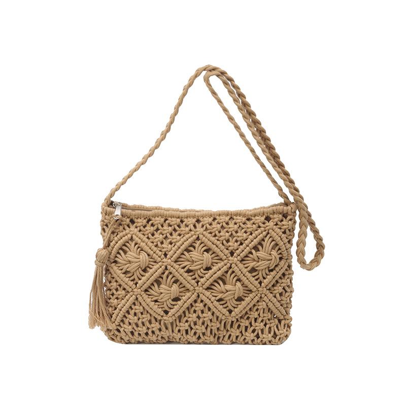 Trendy Single-shoulder Bag Summer Hollowed-out Woven Phone Bag Tassel Crossbody Bag