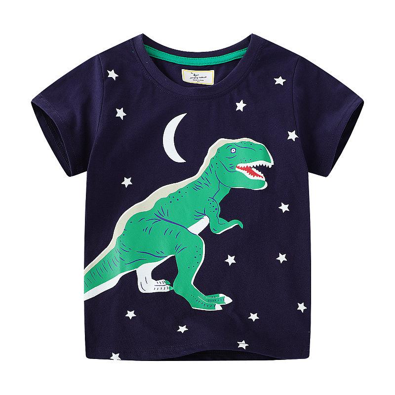 2026 Summer Luminous Dinosaur Boys T-shirt, Short-sleeved European & American Style 6T height 110-120cm