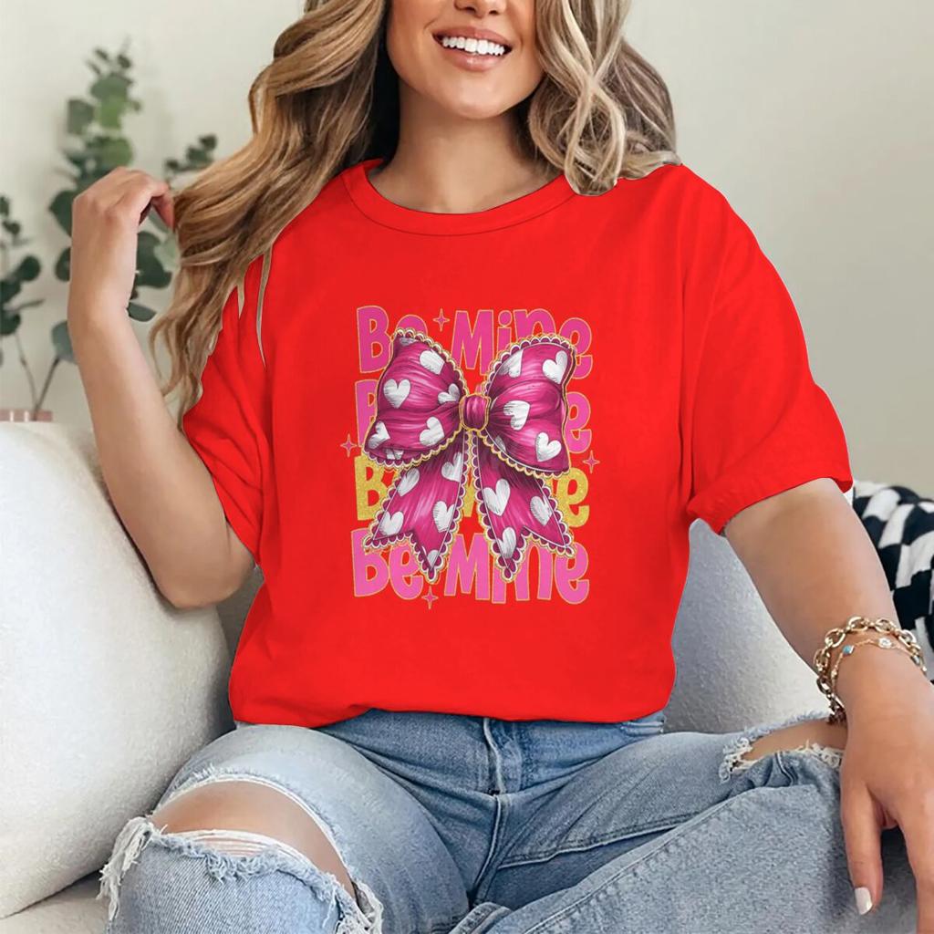 Rosa Valentinstag Coquette Herz T-Shirts Damen Be Mine Kurzarm-T-Shirt Glitzer Coquette Valentinstag Shirt Design Damen T-Shirt