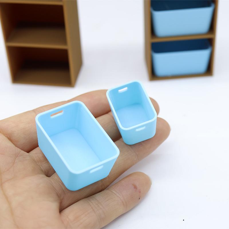 1Pcs Miniature Shelf Storage Box Dollhouse Scene Decoration Figurine Model Pography Prop Blue Storage Bins
