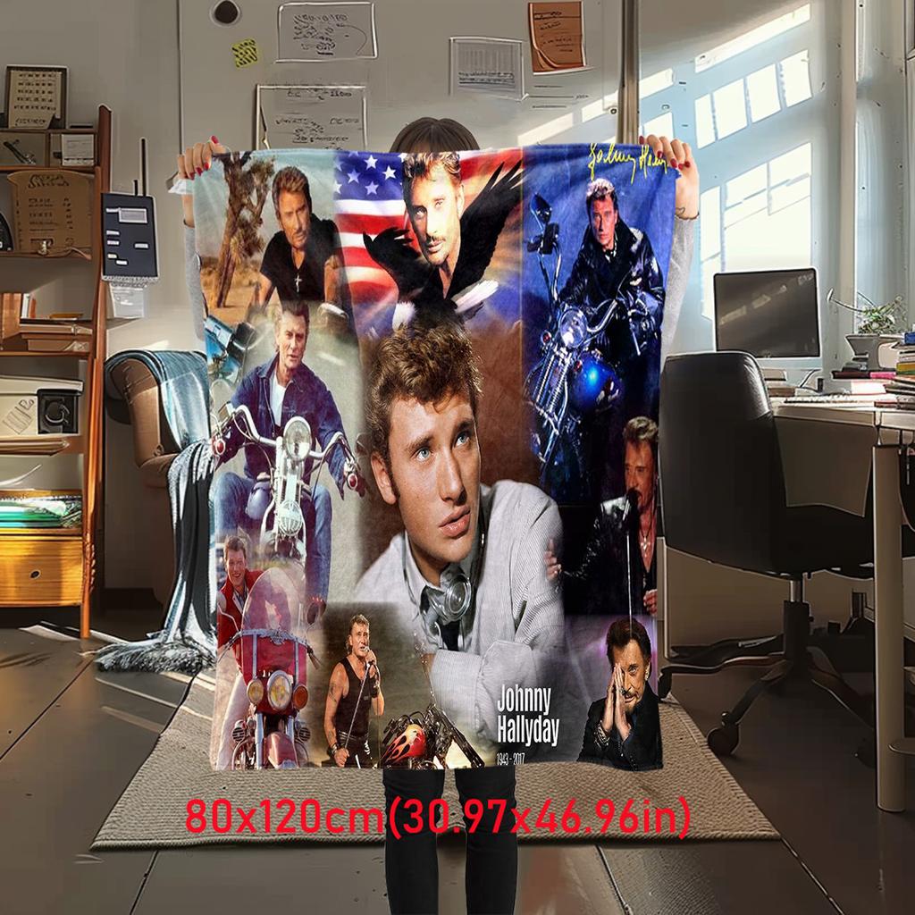 French Legendary Rock Singer and Actor Johnny Hallyday Blanket Soft Home Furnishing Nap Decoration Four Seasons Warm Sherpa Blanket U18