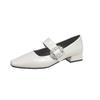 Fashion Clearing Warehouse Mary Janes Shoes for Women Leather Shoes Low Heels Black Leather Rhinestone Buckle Soft Comfortable Pumps