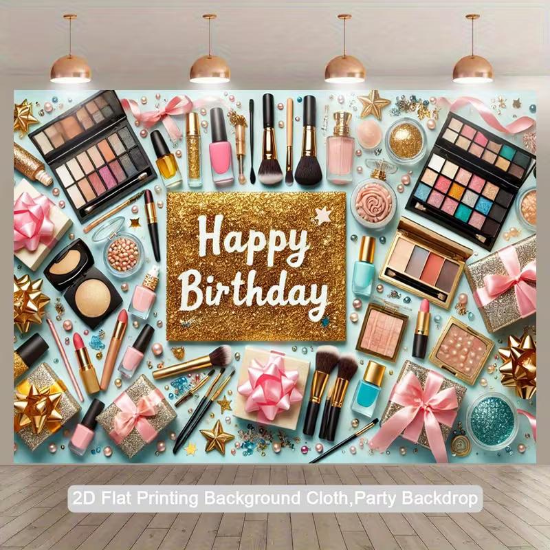2D Happy Birthday Makeup Backdrop Cosmetic Party Photography Background