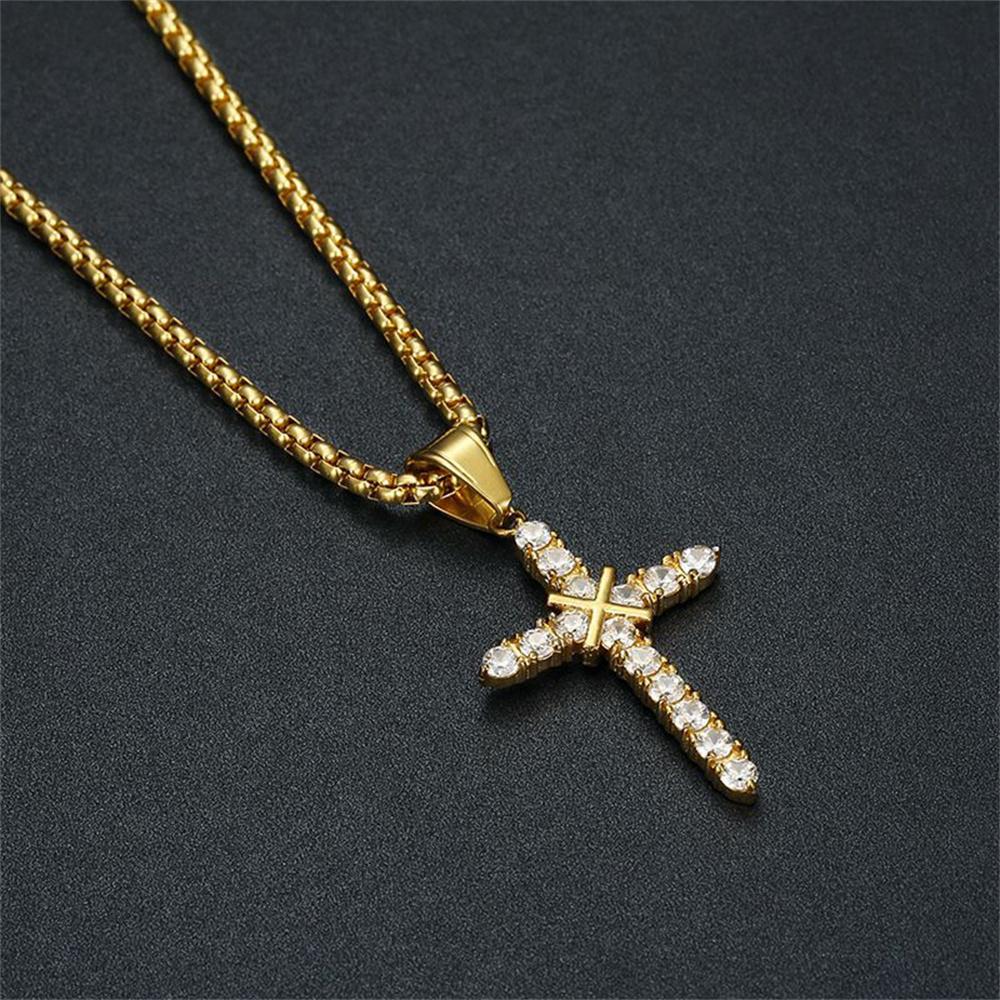 Religiöse kleine Jesus-Kreuz-Halskette für Damen, goldfarben, Edelstahlkette & Kreuzanhänger für Frauen, christlicher Schmuck, Geschenk