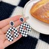111 Silver Needle Acrylic Plaid Earrings Black and White Wind Striped C-shaped Earrings Ins Internet Celebrity Style Personality Trend Stud Earrings