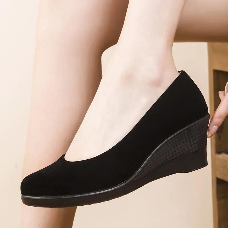 Cresfimix frauen klassische runde kappe licht gewicht frühling slip auf keil ferse schuhe dame casual komfort hotel arbeit ferse schuhe ba307