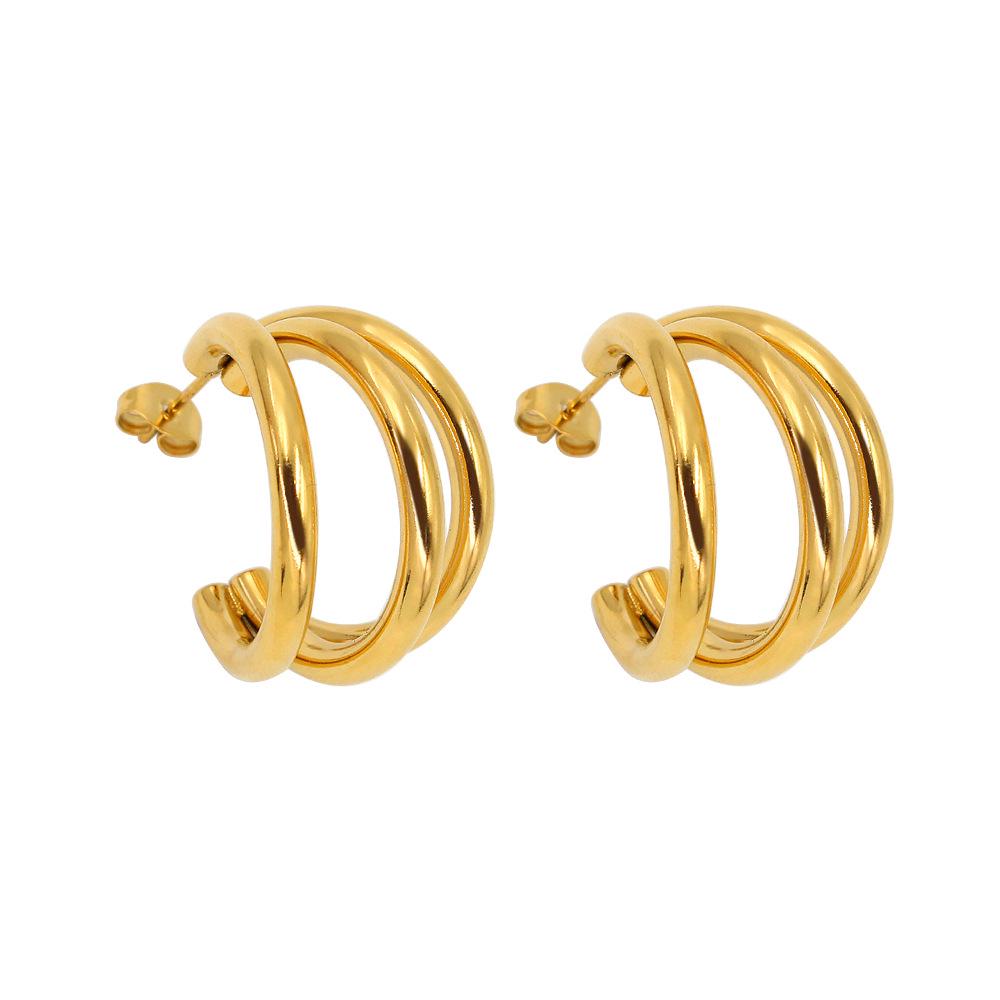 Meishiduo 18K Gold C-Shaped Multi-layer Fashion Earrings for Women - Stainless Steel, Trendy & Luxurious Design