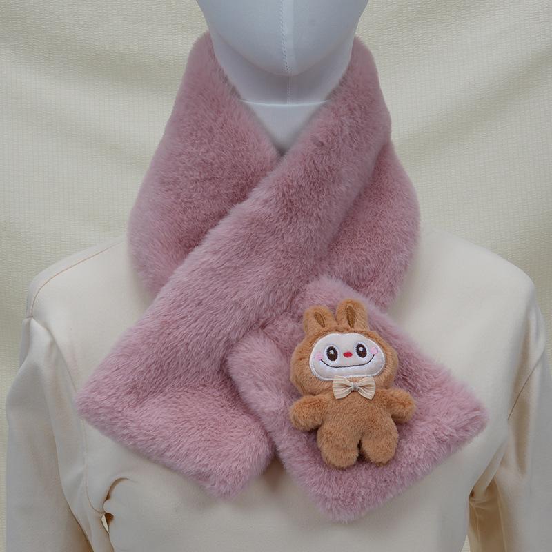 2025 Autumn/Winter Cute Cartoon Plush Scarf: Faux Rabbit Neck Warmer for Girls