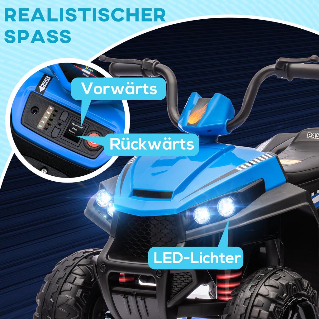 Electric Kids' Quad Bike, Light & Music, Suspension, 5 km/h, 50 Min. Riding Time, for 3-5 Years, Blue