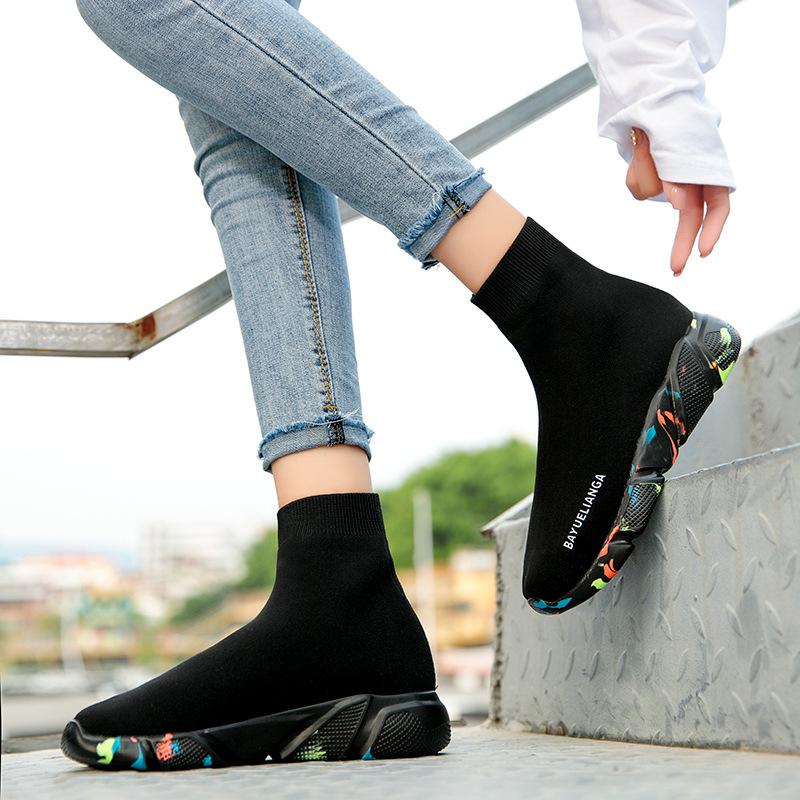 Spring and Autumn men's and women's socks shoes high-top single shoes flow sports leisure lazy shoes