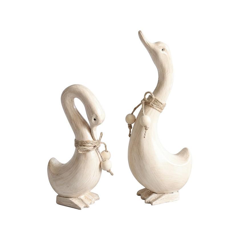 Rustic Wooden Duck Couple Figurine Decorative Home Ornament Desktop Accessory Kids Room Gift