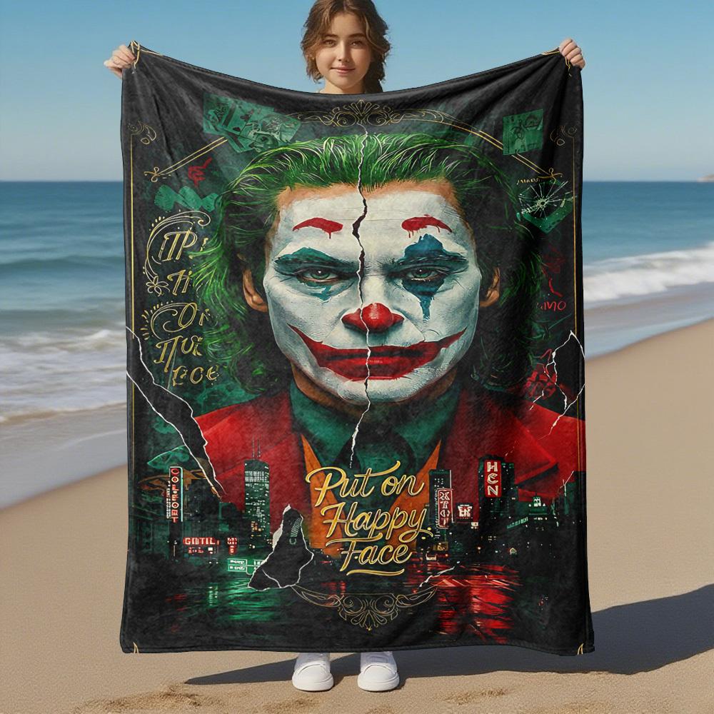 1PC Joker Put on Happy Face Outdoor Flannel Blanket Soft Plush Decor for Picnics, camping,Bedroom, Playroom, Office1188A