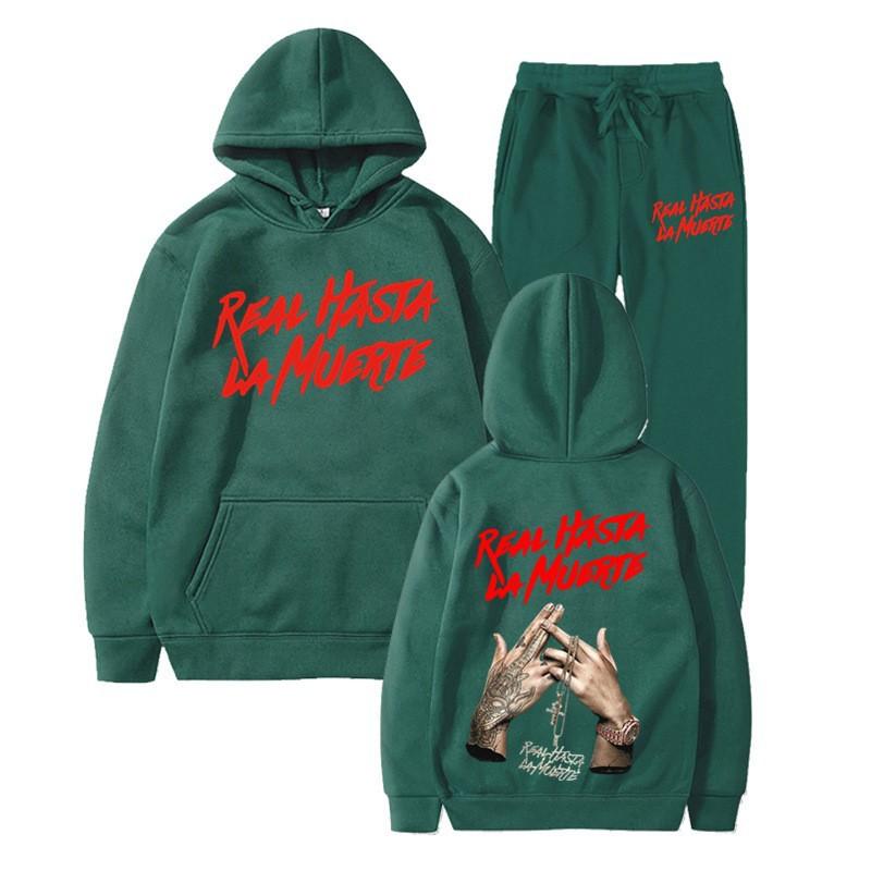 Cross-border new Real Hasta La Muerte letter print men's and women's same sweater hoodie set