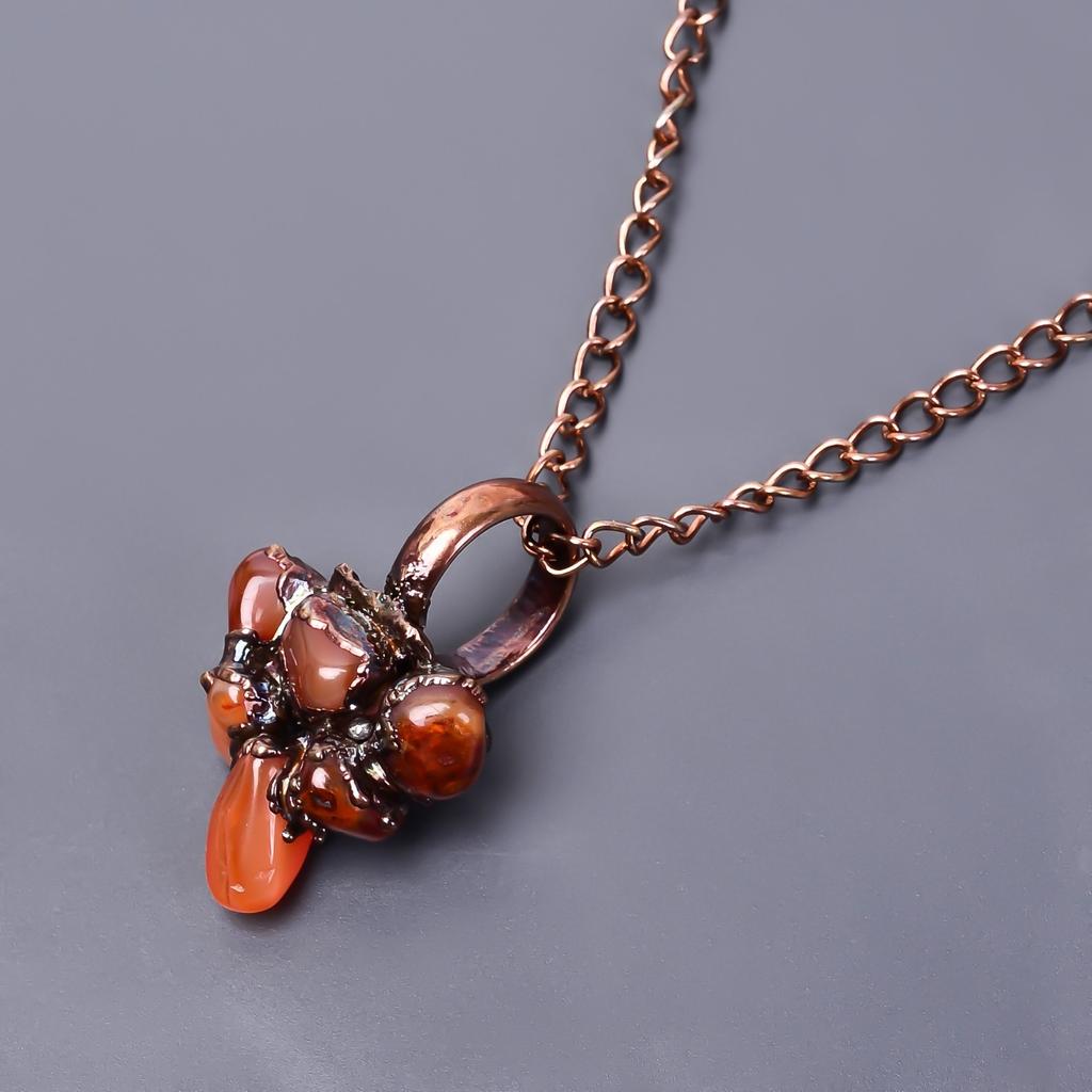 Fancy Sacral Chakra Natural Carnelian Copper Elegant Chain Sisters Gift Necklace V-19