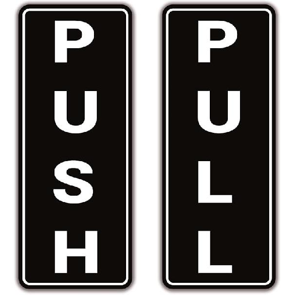 Push Pull Sticker Sign,6 Pack Push Pull Signs for Glass Doors and Other Side Doors,Pull Push Decal Self-Adhesive,Black/White Vinyl Stickers for Doors