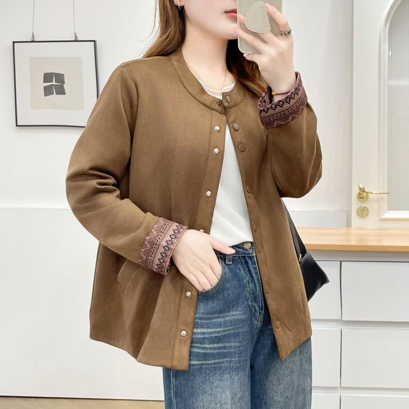 Plus Size Women Suede Open Front Jacket Casual Commuting Outerwear
