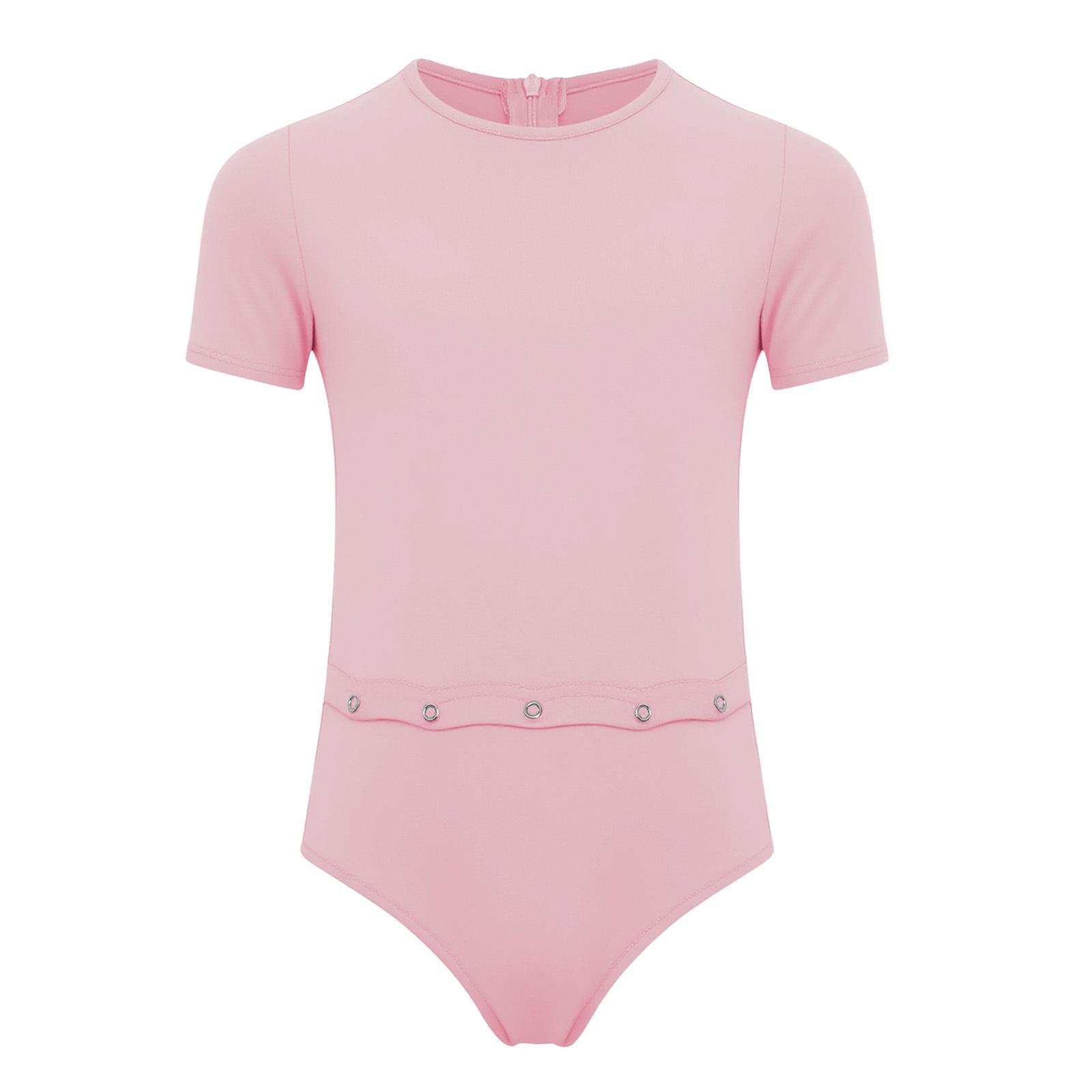 Yunduantong-electronic Unisex Kinderen Speciale Behoeften Adaptieve Kleding Rug Onzichtbare Rits Anti-Uittrek Romper Ronde Hals Korte Mouw Bodysuit 9-10 Years roze