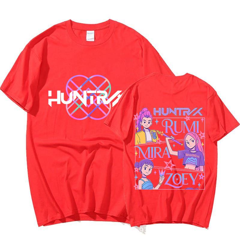 

Kpop Demon Hunter Girl Double-Sided Print Round Neck T-Shirt - Unisex Summer Loose Fit 4XL червоний