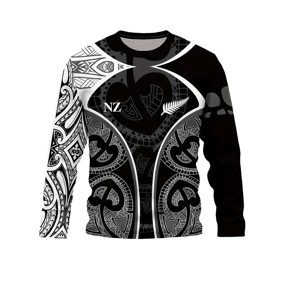 Retro And Fashionable 3D Printed Men's Autumn Thin Round-neck Top, Harajuku Street Fashion Men's Top, Casual And Fashionable