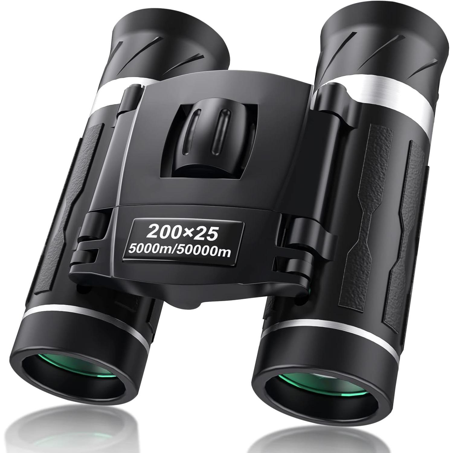 

200x25 Compact Binoculars for Adults and Kids, High Powered Mini Pocket Binoculars, Waterproof Small Binocular for Bird Watching, Hunting, Concert чорний